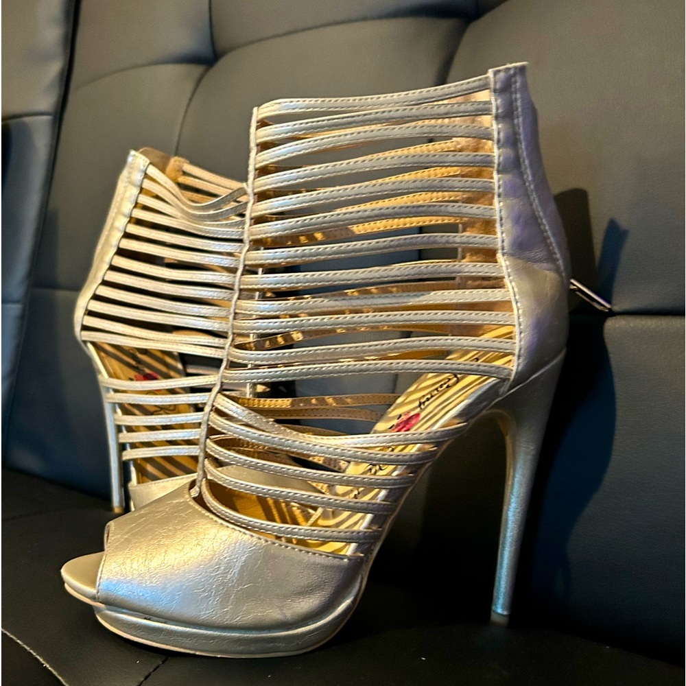 Gold high heel peep toe bootie